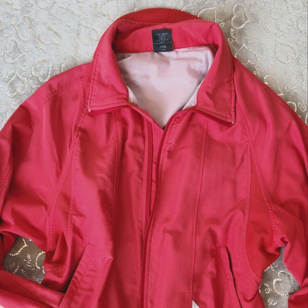 Vintage Sunbuster Red 80s Jacket Banded Hem Bomber Style M - Picture 2 of 6